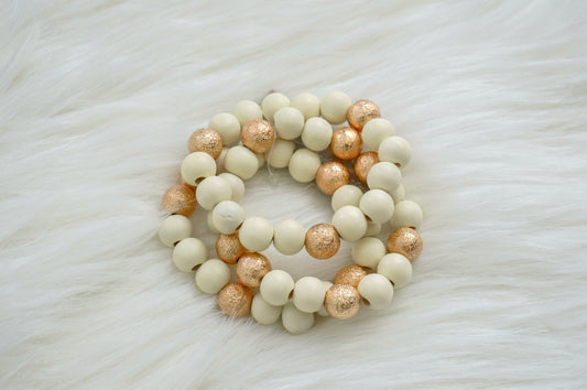 White Wood and Gold Textured Bracelet Stack