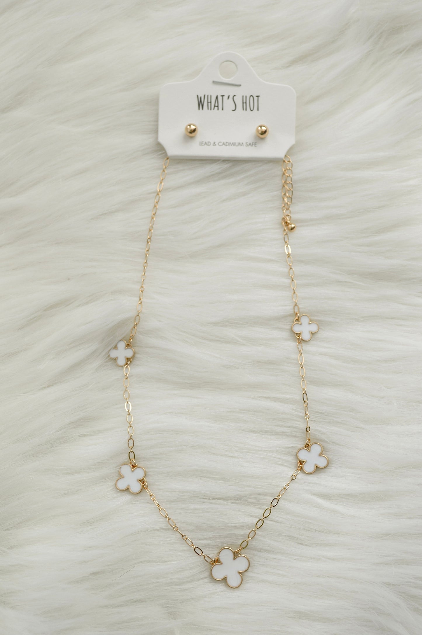 White Clover Necklace + Gold Stud Earrings
