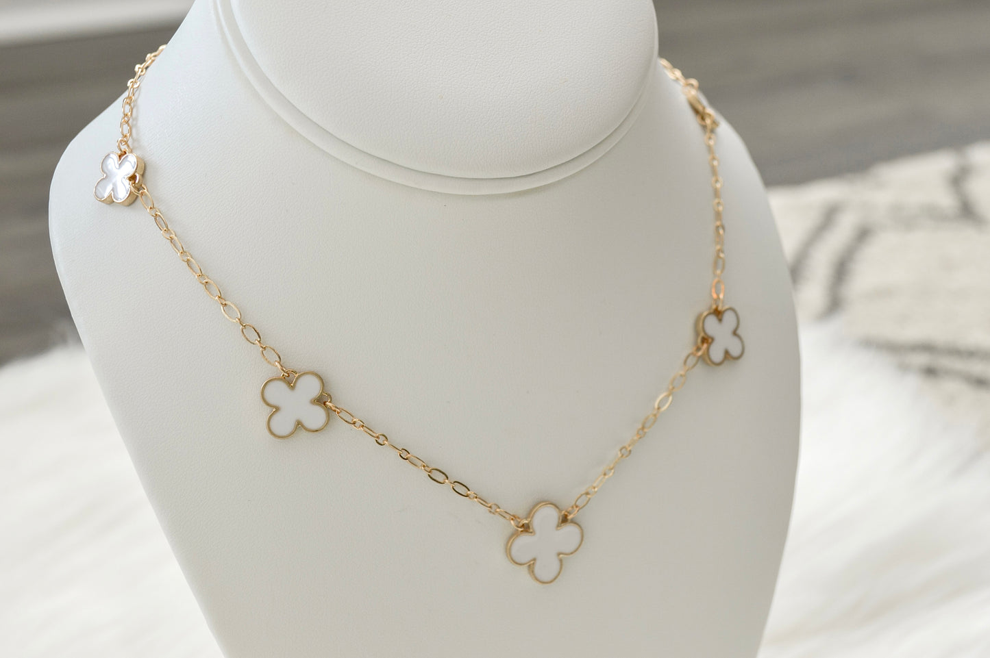 White Clover Necklace + Gold Stud Earrings