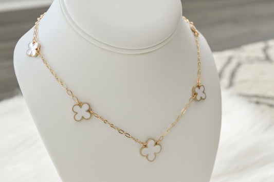 White Clover Necklace + Gold Stud Earrings