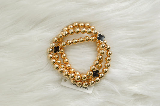Gold and Black Clover Bracelet Stack