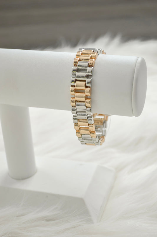 Shiny Gold and Silver Watch Band Bracelet