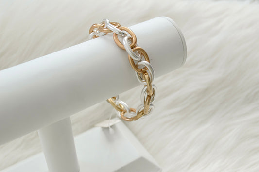 Worn Gold and Silver Link Stretch Bracelet