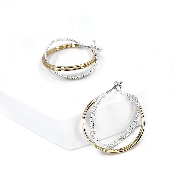 Gold and Silver Interlocking Hoop Earrings