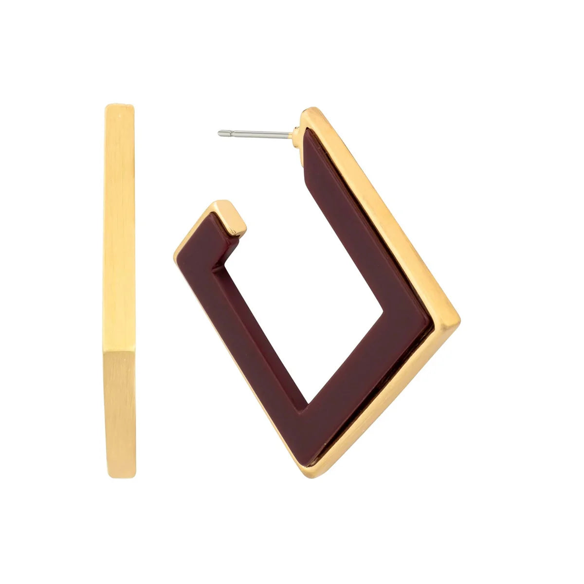 Maroon and Gold Squared Hoop Earrings