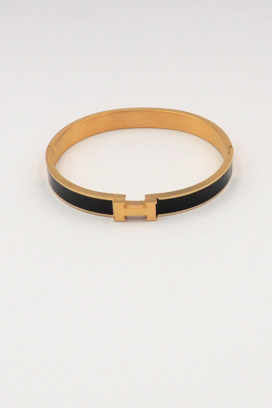 Waterproof Stainless Steel Gold And Black H Bracelet