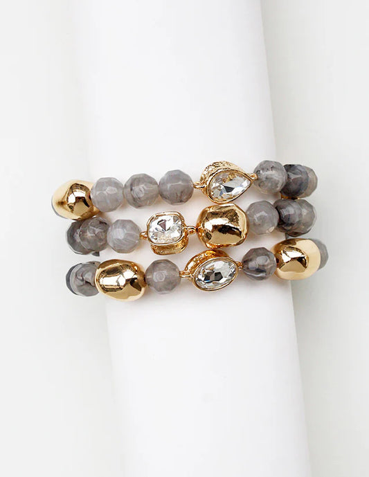 Grey Stone and Gold Bracelet Set