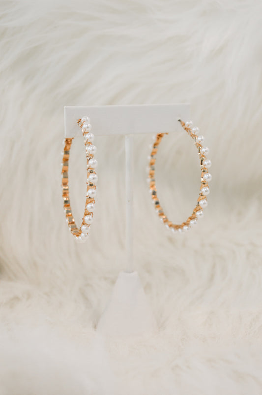 Gold Pearl Hoops