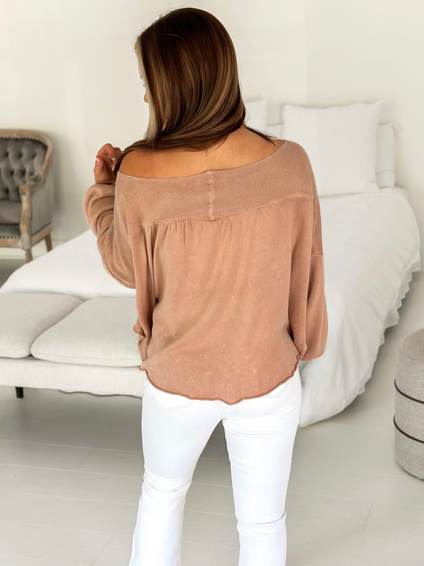 Washed Clay V Neck Sweater