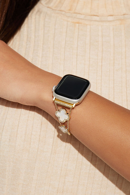 Gold White Clover Watch Band