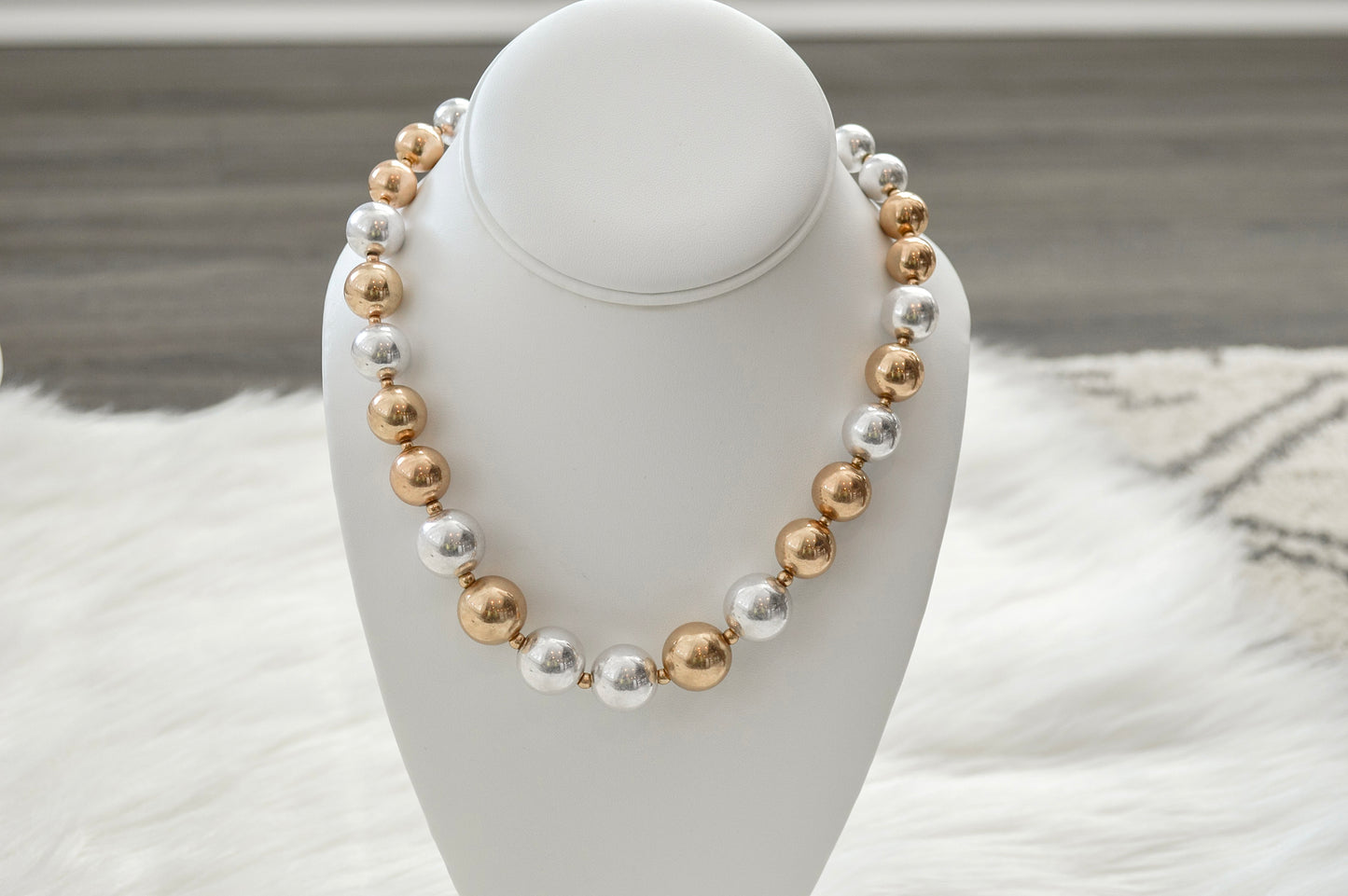 Worn Gold and Silver Beaded Necklace