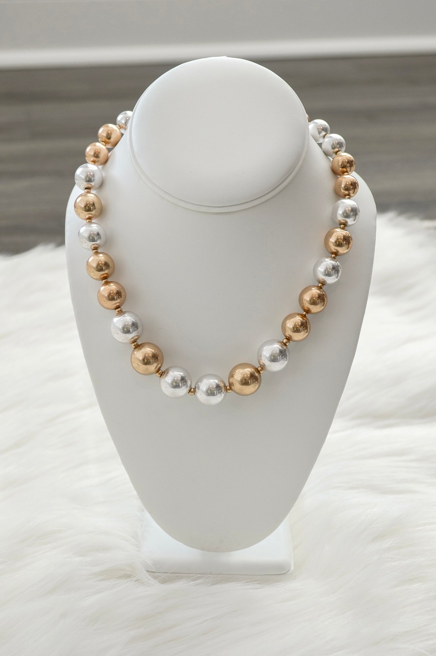 Worn Gold and Silver Beaded Necklace