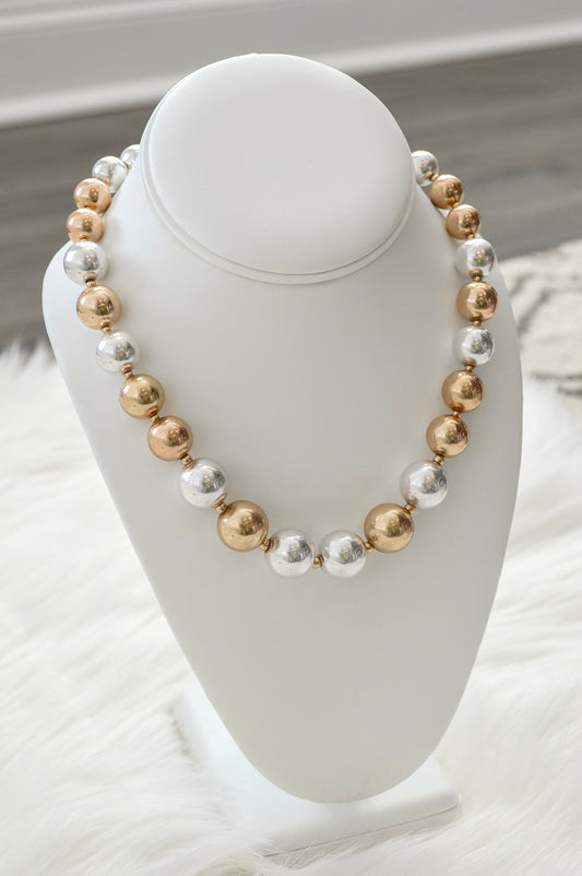 Worn Gold and Silver Beaded Necklace