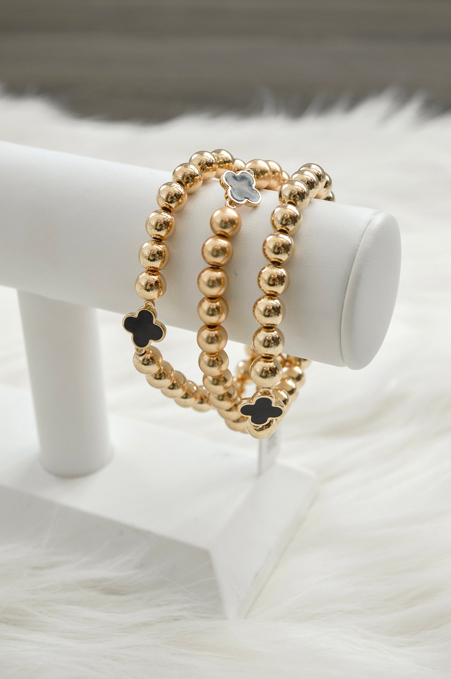 Gold and Black Clover Bracelet Stack