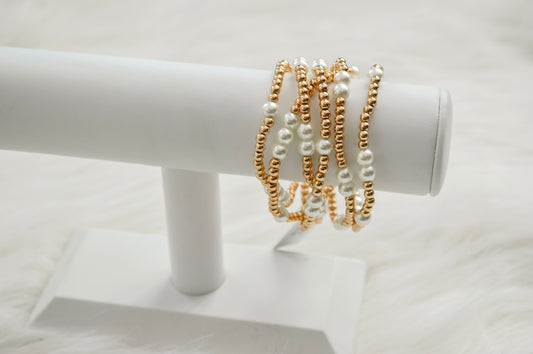 Gold and Pearl Beaded Bracelet Stack