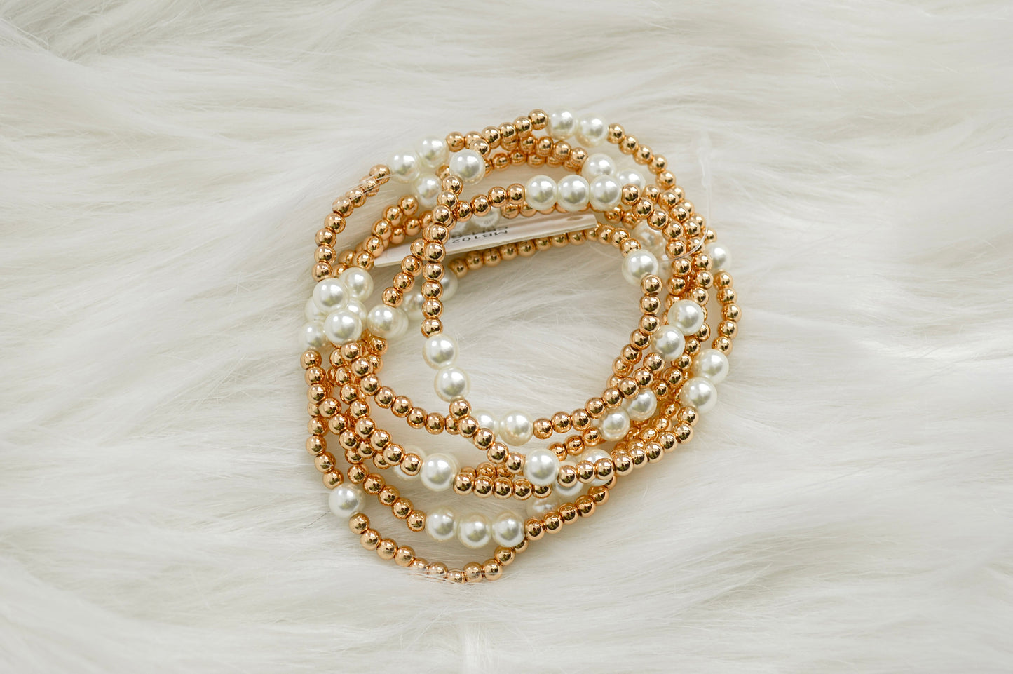 Gold and Pearl Beaded Bracelet Stack