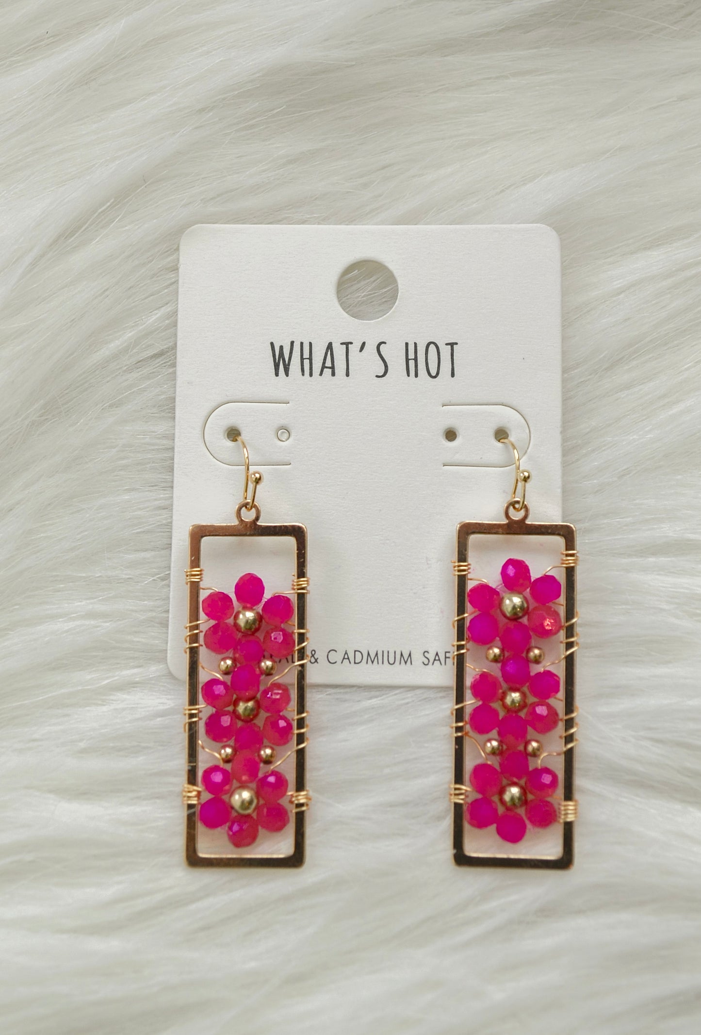 Hot Pink Crystal Flower Drop Earrings