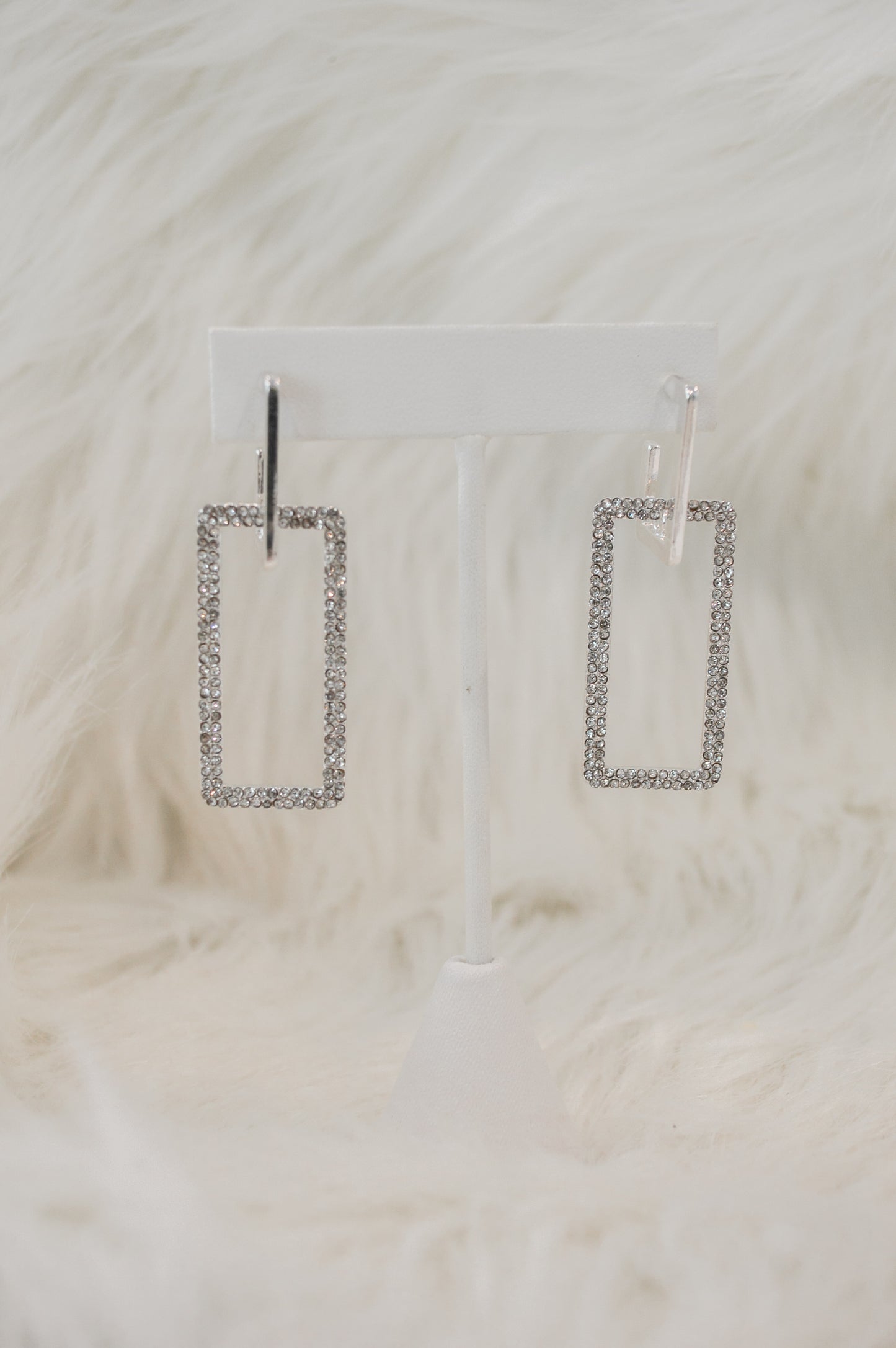 Rectangle Rhinestone Silver Earrings