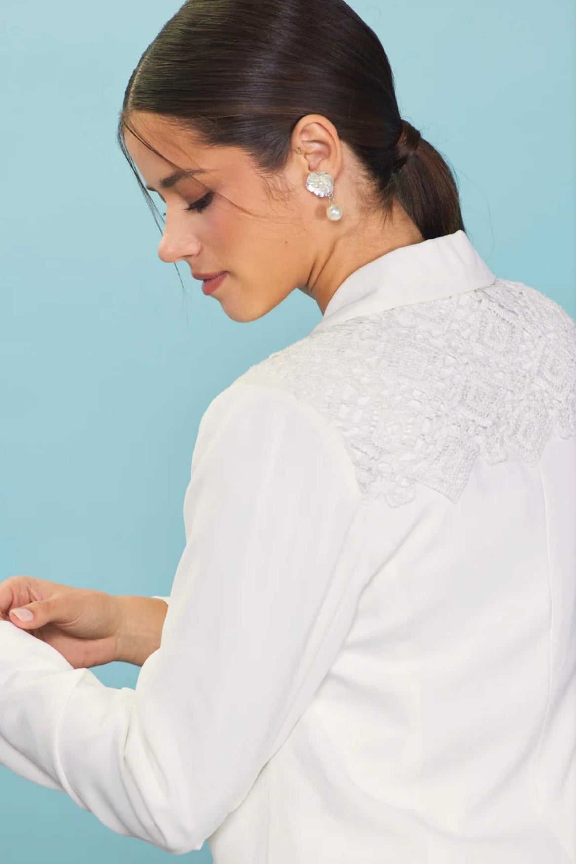 White Crochet Blazer