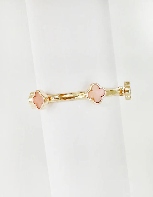 Gold Bracelet with Pink Stone Clovers
