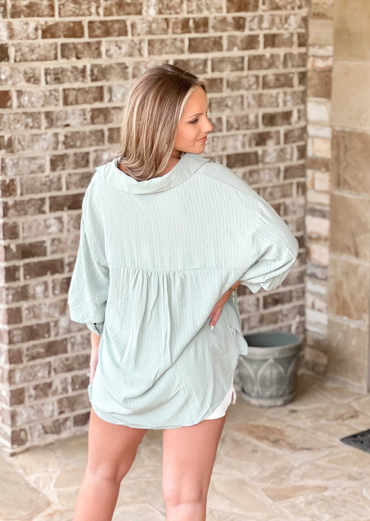 Seafoam Button Down Top