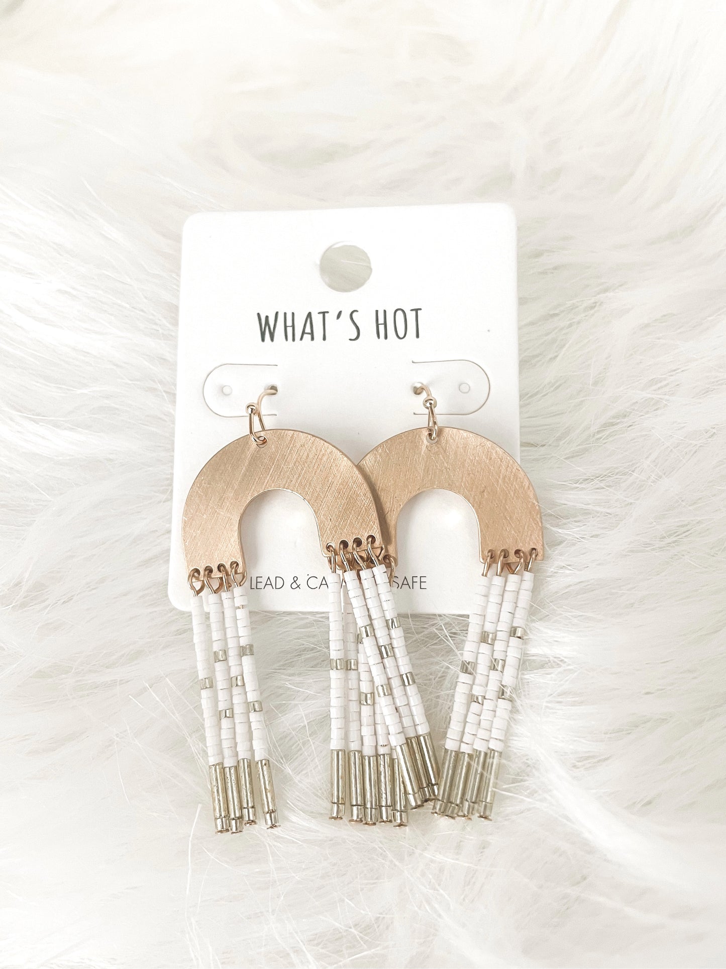 Gold Arch White Beaded Earring