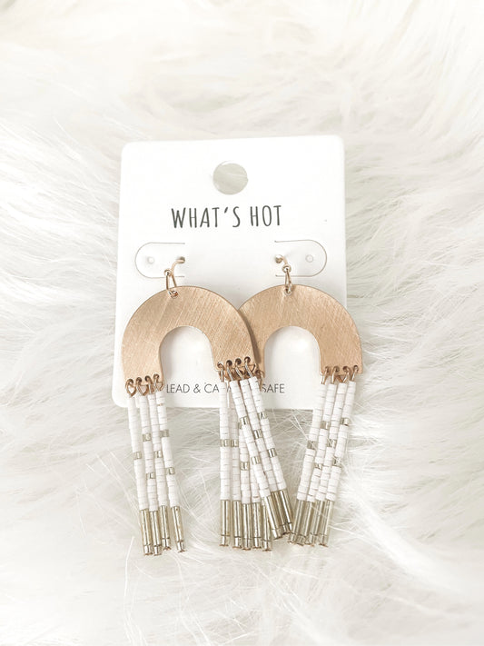 Gold Arch White Beaded Earring