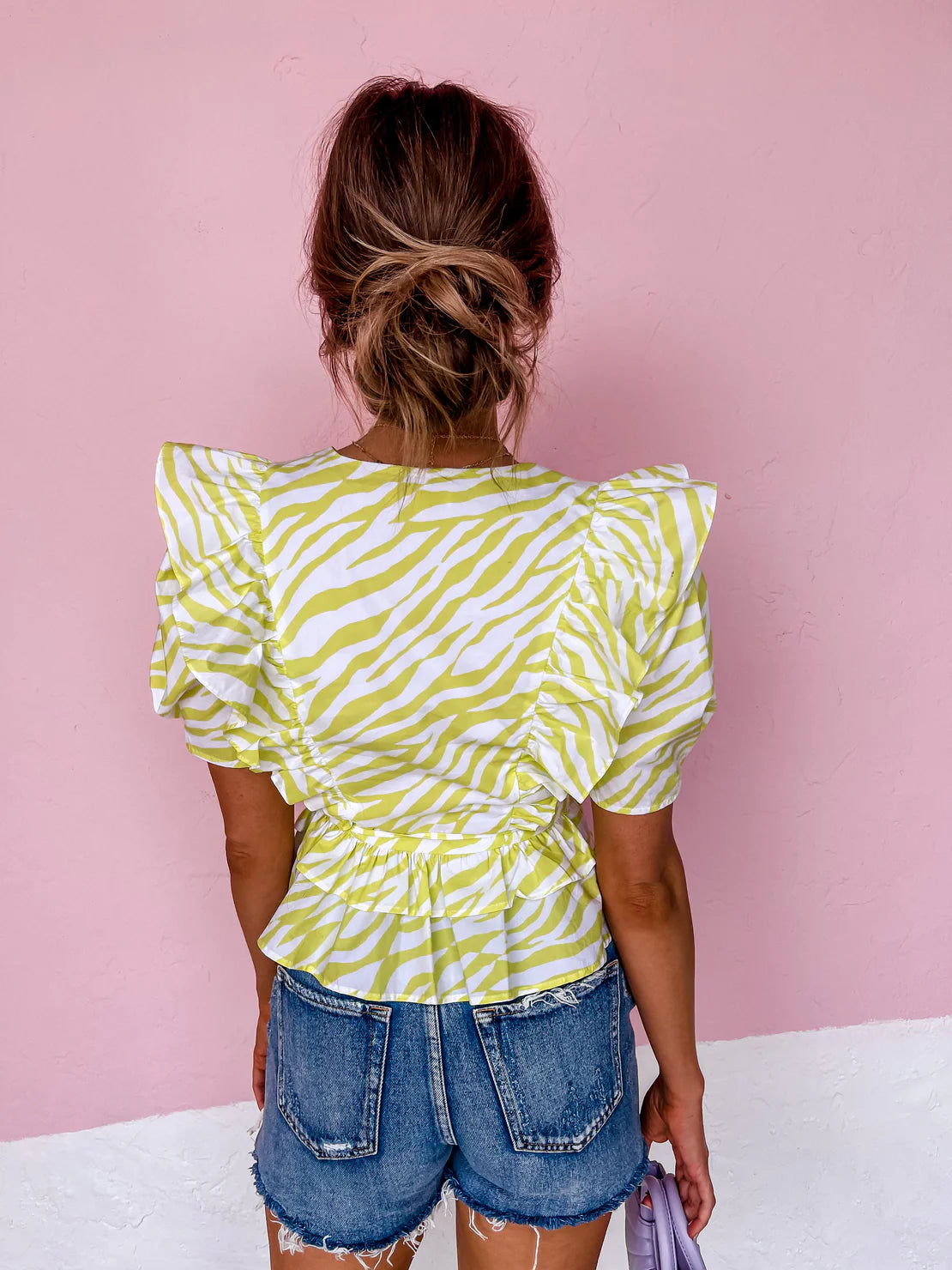 Lime Green Zebra Puff Sleeve