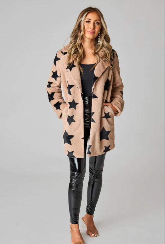 Star Faux Fur Coat