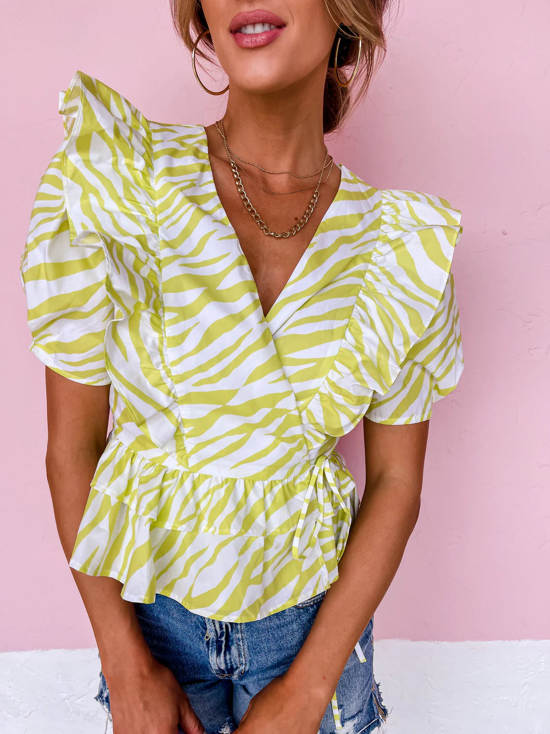 Lime Green Zebra Puff Sleeve